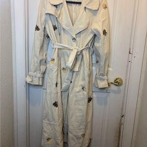 Anthropologie Maeve Cream Trench Coat with Bee Embroidery